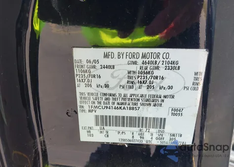 2006 Ford Escape Limited из США, поврежденный, VIN 1FMCU94146KA18857